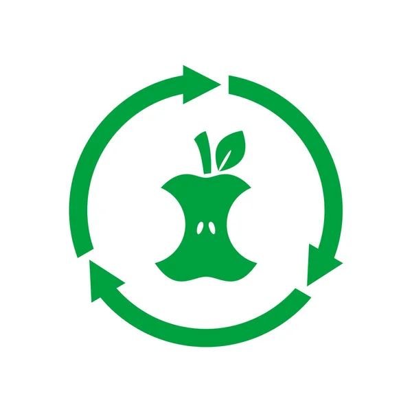 有机废物 可堆肥的标志 苹果核心内圆箭头 可生物降解产品标签 回收食品标志 可回收 矢量插图 平面样式 剪贴画 — 图库矢量图片