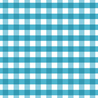 Mavi damalı dikişsiz desen. Mavi ve beyaz ekose doku. Mavi Gingham kusursuz arka plan. Tekstil, masa örtüsü, giysi, gömlek, battaniye ve diğer ürünler için chequered zemin. Vektör çizimi
