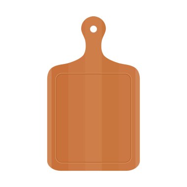 Beyaz arka planda tahta kesme tahtası. Boş ahşap mutfak tahtası. Mutfak malzemeleri, mutfak gereçleri, mutfak aletleri. Yemek pişirme konsepti. Kesme tahtası. Boş kalas dokusu. Vektör illüstrasyonu, düz, klip sanatı.