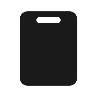 Beyaz arkaplanda kesme tahtası simgesi. Siyah dikdörtgen mutfak tahtası sembolü. Tahta doğrama tahtası silueti. Boş tahta parçası. Mutfak malzemeleri, mutfak gereçleri, mutfak aletleri. Aşçılık kavramı. Vektör, düz.