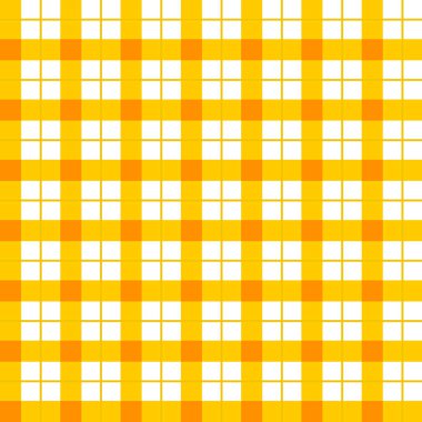 Turuncu ve beyaz ekose desenli. Piknik için turuncu, pürüzsüz desen. Orange Gingham 'ın kusursuz bir geçmişi var. Tekstil, masa örtüsü, giysi, gömlek, battaniye, peçete, havlu. Vektör