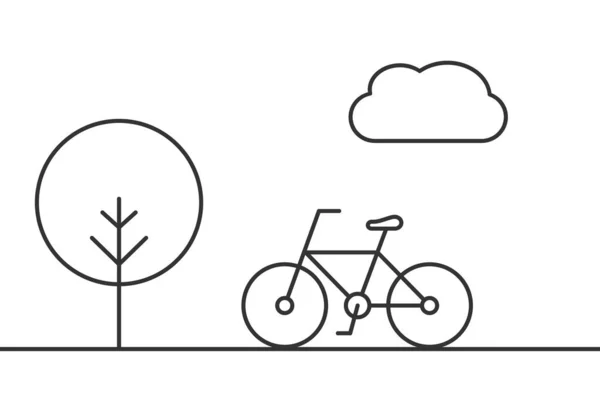 Bicicleta Parque Con Árbol Nube Lindo Icono Línea Bicicleta Concepto — Vector de stock