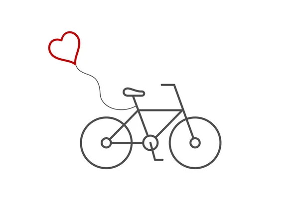 Bicicleta Com Balão Forma Coração Vermelho Ícone Linha Ideia Cartão —  Vetores de Stock