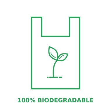 Biodegradable plastic bag line icon. Shopping bag made of starch (corn, potato). Plant based compostable eco friendly bag. Edible bioplastics. Sustainable packaging. Vector illustration, flat,clip art clipart