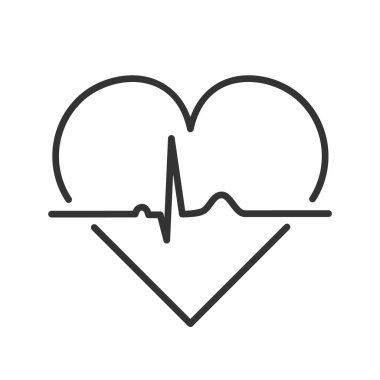 Heart with pulse outline on white background. Heartbeat EKG or ECG line icon. Normal sinus rhythm. Heart rate sign. Electrocardiogram with heart shape. Pulse line symbol. Vector illustration, clip art clipart