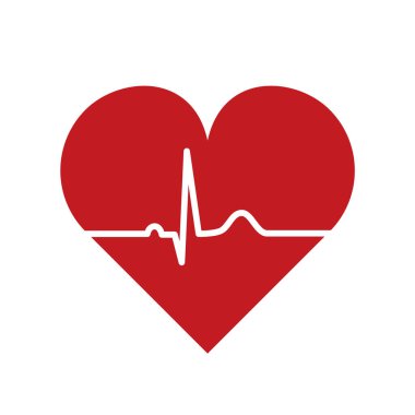 Heart rate sign. Electrocardiogram with heart shape. Heartbeat EKG or ECG line icon. Normal sinus rhythm. Pulse line symbol. Red heart on white background. Vector illustration, flat design, clip art. clipart