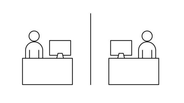 Dos Personas Sentadas Escritorios Separados Por Divisores Oficina Nuevo Normal — Archivo Imágenes Vectoriales