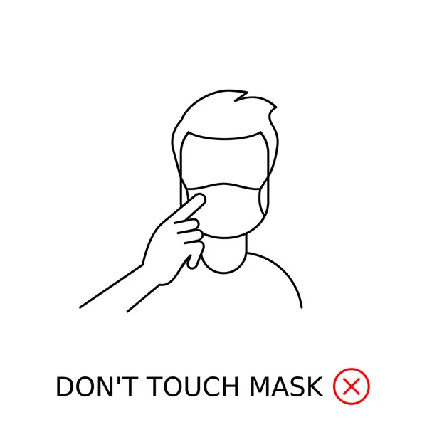Hombre Toca Mascarilla Con Dedo Toque Signo Máscara Símbolo Icono — Vector de stock