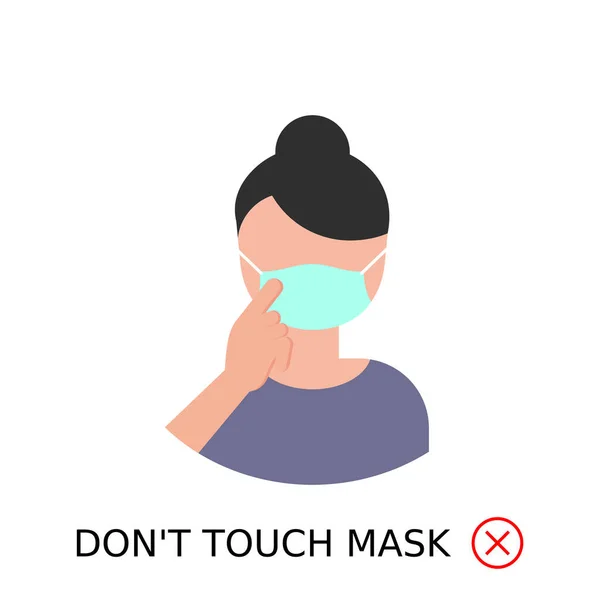 Žena Prstem Dotkne Masky Nedotýkejte Zprávy Maskou Bezpečnostní Doporučení Pro — Stockový vektor