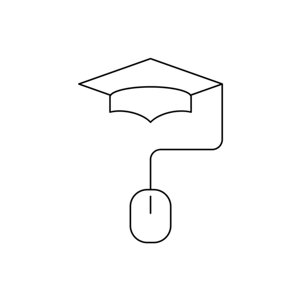 卒業キャップとコンピュータのマウスラインアイコン Eラーニング オンライン教育 距離学習 ホームスクール ウェブトレーニングやコース コンセプト 大学の帽子とPcのマウス ベクターイラスト クリップアート — ストックベクタ