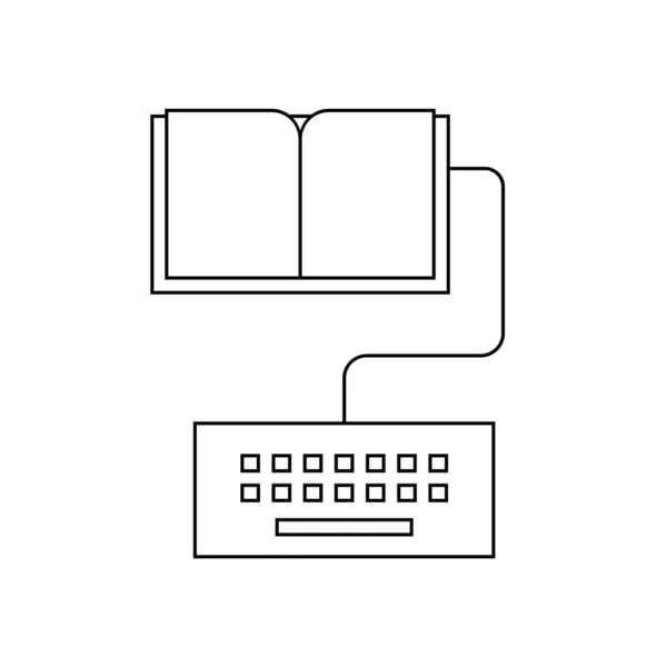 Icono Línea Símbolo Libro Electrónico Libro Conectado Teclado Ordenador Escribir — Vector de stock