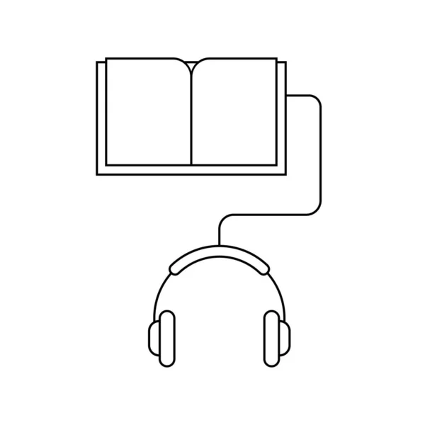 Escuchar Libro Electrónico Concepto Audio Libro Auriculares Conectados Libro Icono — Vector de stock