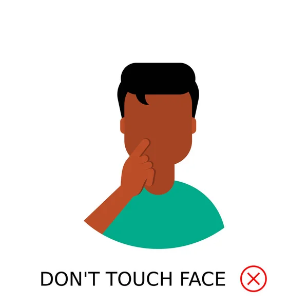 Αφρο Αμερικανός Αγγίζει Πρόσωπό Του Μην Αγγίζετε Πρόσωπο Κείμενο Προφύλαξη — Διανυσματικό Αρχείο