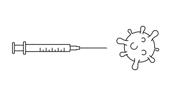 Вакцина Covid Шприц Указал Вирус Значок Линии Вакцинация Коронавируса Иммунизация — стоковый вектор