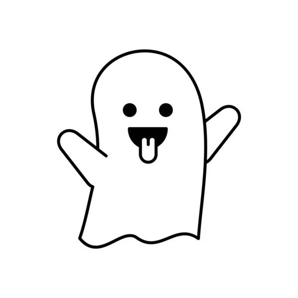 Fantasma Pequeno Bonito Mostrando Língua Personagem Engraçado Halloween Esboço Preto —  Vetores de Stock