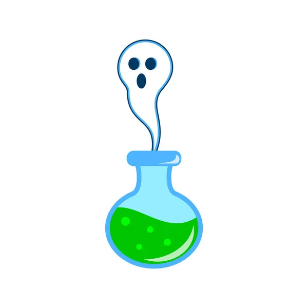 Призрак Сбегает Стеклянной Бутылки Зелёное Волшебное Зелье Привидением Счастливого Хэллоуина — стоковый вектор