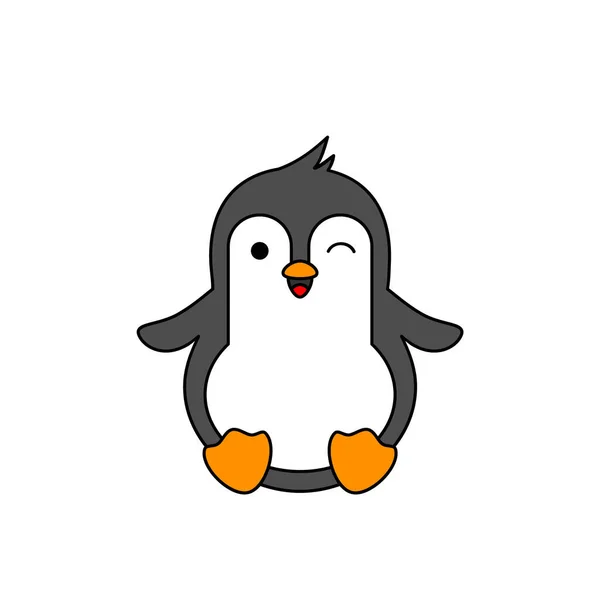 Lindo Guiño Pingüino Kawaii Bebé Pingüino Sonríe Feliz Pingüino Sentado — Archivo Imágenes Vectoriales