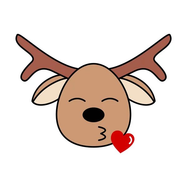 Cute Reindeer Emoji Sending Kiss Funny Deer Cartoon Character Doodle — Stock Vector