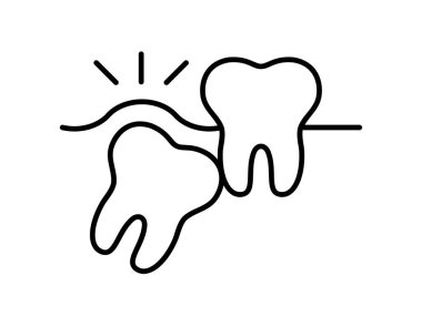 Yirmilik diş, diş sorunları çizgisi simgesine neden oluyor. Etkilenmiş azı dişi, diş ağrısı, ağız sağlığı sorunları ve diş çıkarma sembolü. Diş hekimliği, ortodonti, ağız cerrahisi ve diş bakımı konseptleri. Vektör