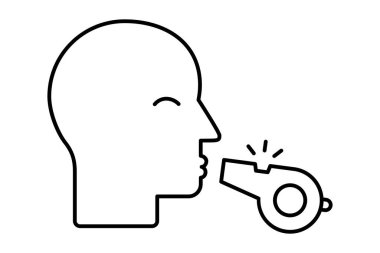 Muhbir ve spor düdük hattı ikonu. Düdük çalan biri. Etik, görevi kötüye kullanma, şeffaflık. Spor hakemliği ve futbol ya da futbol kuralları, adil oyun. Vektör illüstrasyonu. 