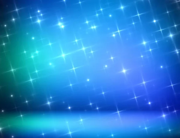 Magical stars in night room 3d background. Glitz pattern. Blue azure green gradient. Sapphire color wall and floor. Secret low light.