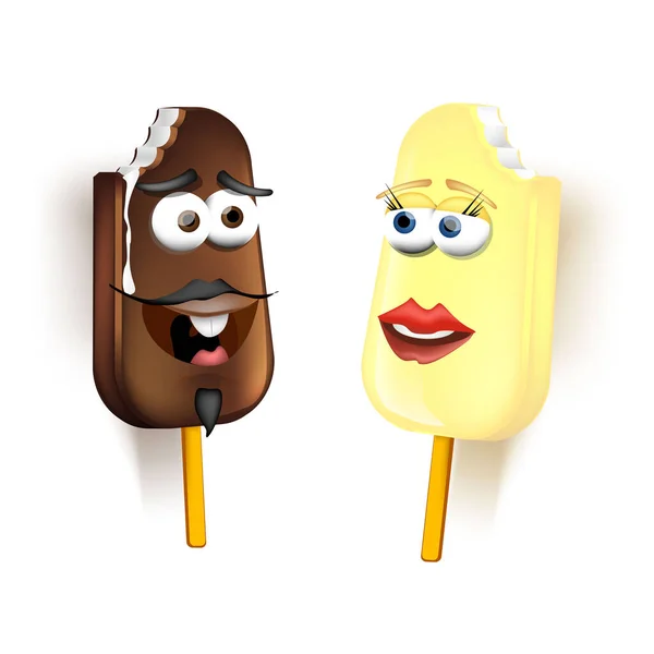 Cute ice cream cone cartoon illustration. Vector illustration nice character man and woman emoji