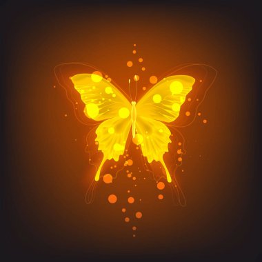 Beyaz arkaplanda neon turuncu kelebek ile parlayan arkaplan