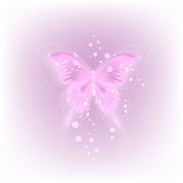 Zářící Pozadí Neonově Fialovým Motýlem Bílém Pozadí — Stockový vektor