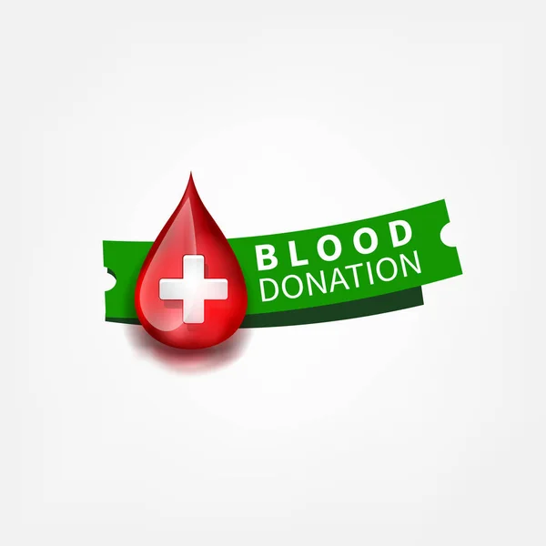 Tıbbi Logo Kan Damlası Sembolü Yeşil Etiketli Kırmızı Renk Vektör — Stok Vektör