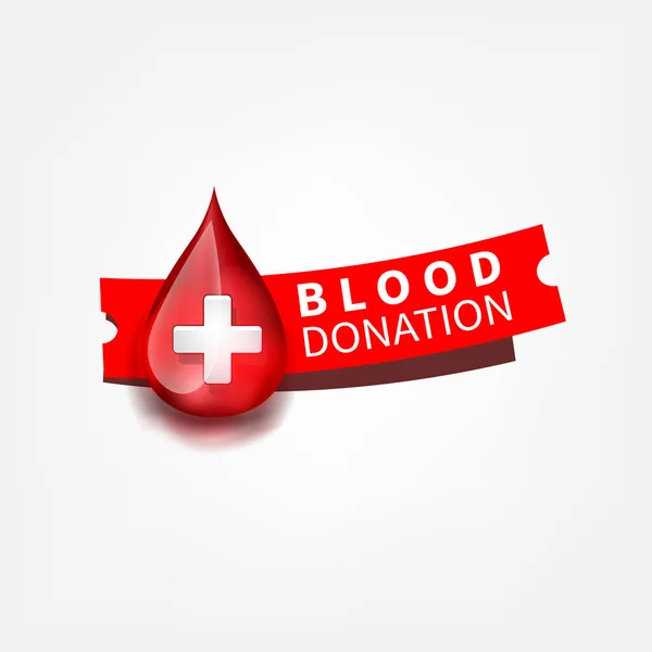 Tıbbi logo kan damlası sembolü yeşil etiketli kırmızı renk. Vektör işareti, simge