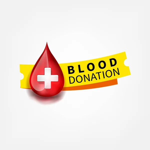 Medizinisches Logo Bluttropfen Symbol Rote Farbe Mit Grünem Aufkleber Vektorzeichen — Stockvektor