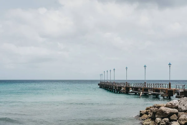 View Turquoise Sea Speightstown Pier Barbados Summer Day — Stock Photo, Image