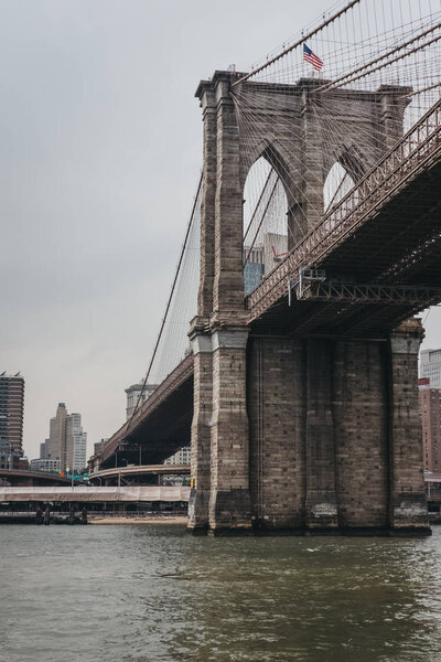 View of the Brooklyn Bridge, New York, USA, from Hudson river.