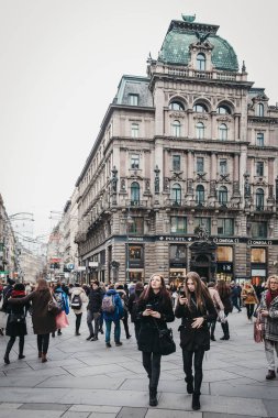 Vienna, Avusturya - 24 Kasım 2018: Stephansplatz üzerinde yürüyen insanlar, Viyana'da ünlü bir kare onun en önemli yapı sonra (