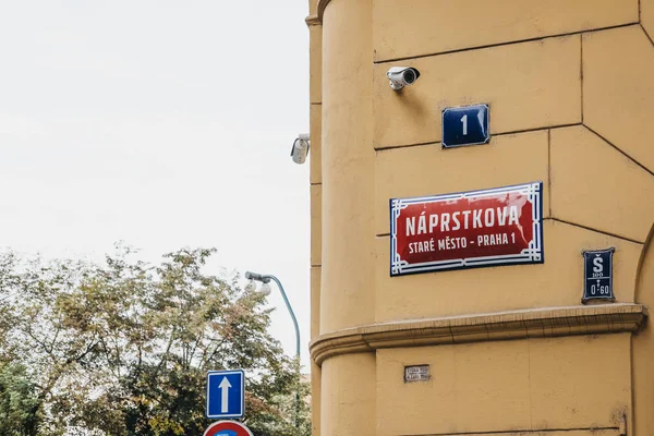 Prague Czech Republic August 2018 Street Name Sign Naprstkova Street — Stock Photo, Image
