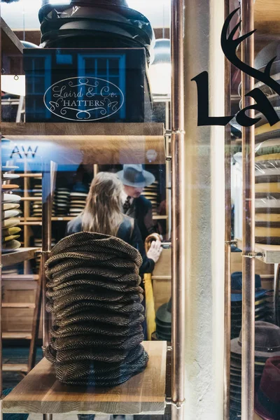 Londres Reino Unido Enero 2019 Sombreros Una Vitrina Tienda Laird — Foto de Stock