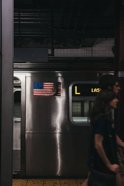 Nova York Eua Junho 2018 Último Anúncio Trem Line Nova — Fotografia de Stock