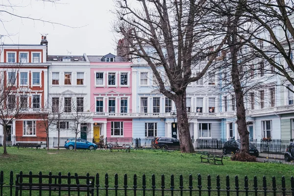 London February 2019 Chalcot Square Gardens Colourful Terraced Houses Primrose — Stock Photo, Image