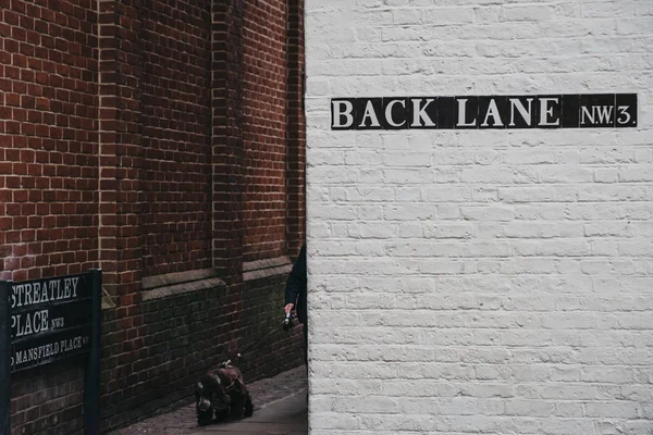 Street name sign on Back Lane, Hampstead, London, UK. — Stock Photo, Image