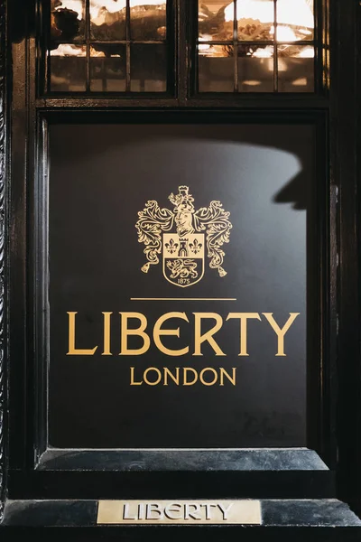 London March 2019 Sign Liberty Department Store London Opened 1875 — Stock Photo, Image