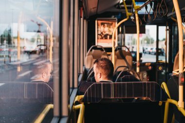 People on a bus in Luxembourg City, Luxembourg.