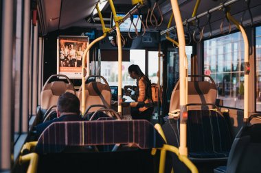 People on a bus in Luxembourg City, Luxembourg.