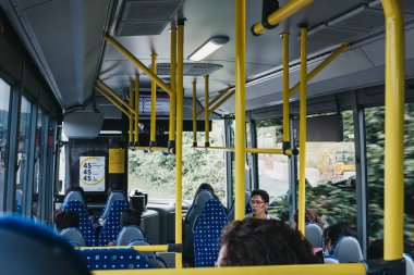 People on a bus in Luxembourg City, Luxembourg.