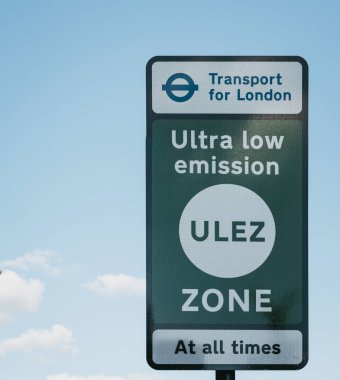 Sign indicating Ultra Low Emission Zone (ULEZ) in London against clipart