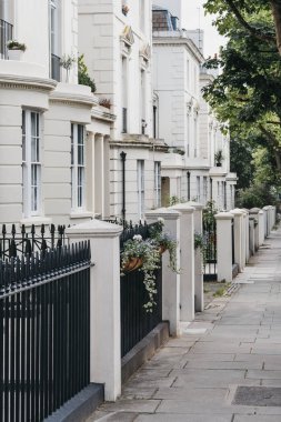 Londra'da bir sokakta beyaz teraslı evler, İngiltere.