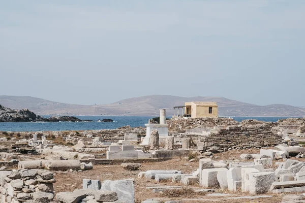 Utsikt över ruinerna på ön Delos, Grekland. — Stockfoto