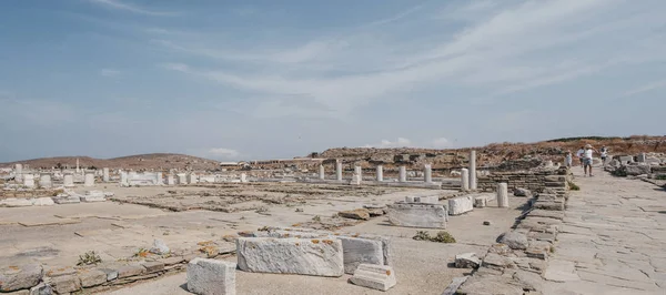 Ruines d'agora sur l'île historique de Delos, Grèce, Archaeol — Photo