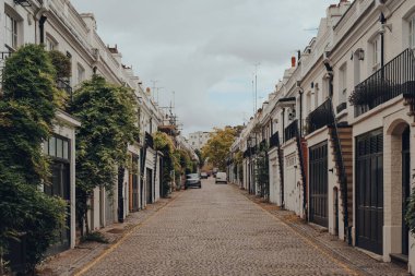 Londra, İngiltere - 20 Haziran 2020: Holland Park Mews 'deki konak evleri. Ahırdaki evler Batı Londra 'nın en lüks ve en çok arzu edilen evlerinden biridir..