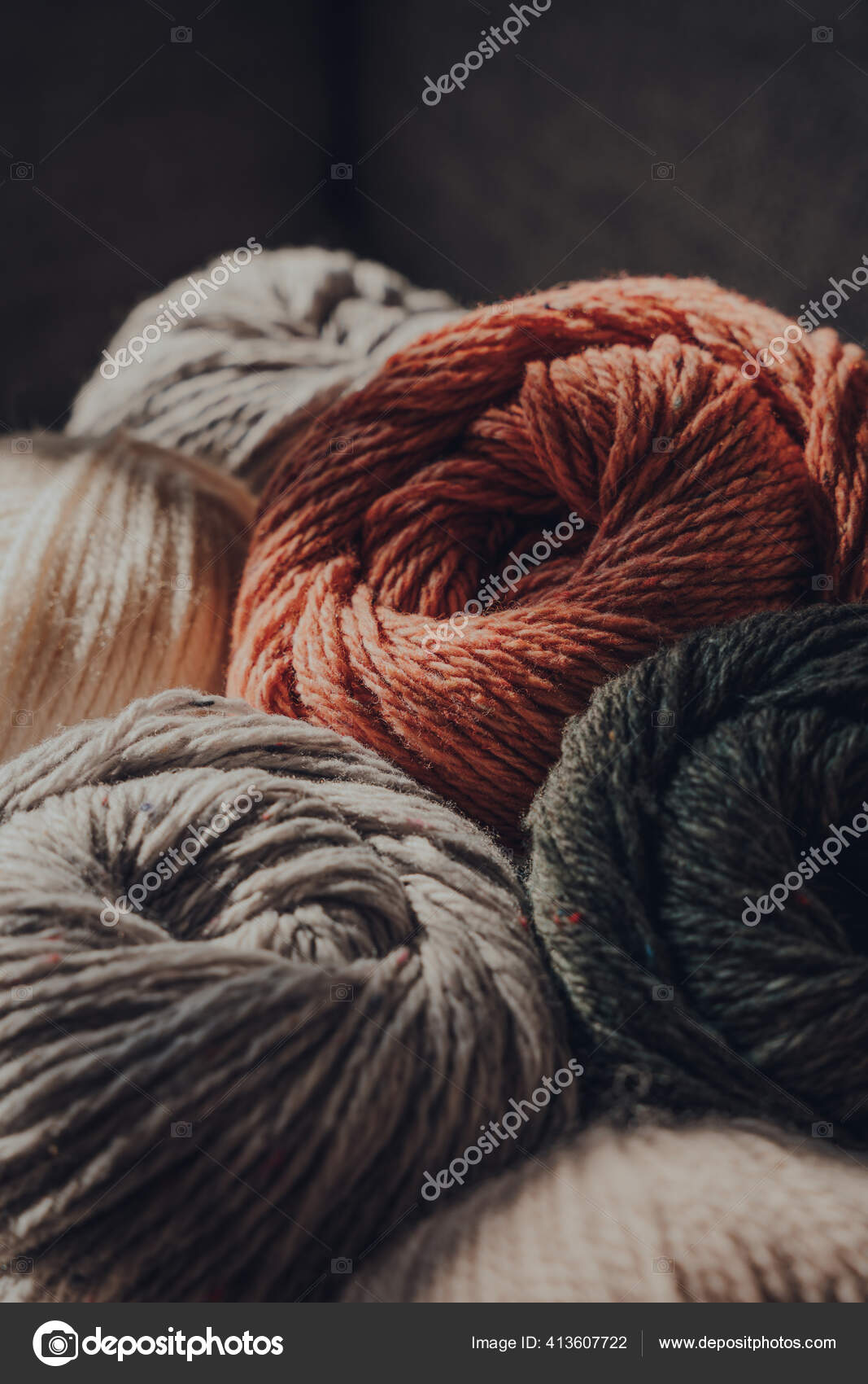 Close Earth Coloured Coloured Skeins Wool Yarn Selective Focus