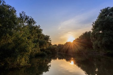 günbatımı Danube Delta, Romanya, Avrupa'nın